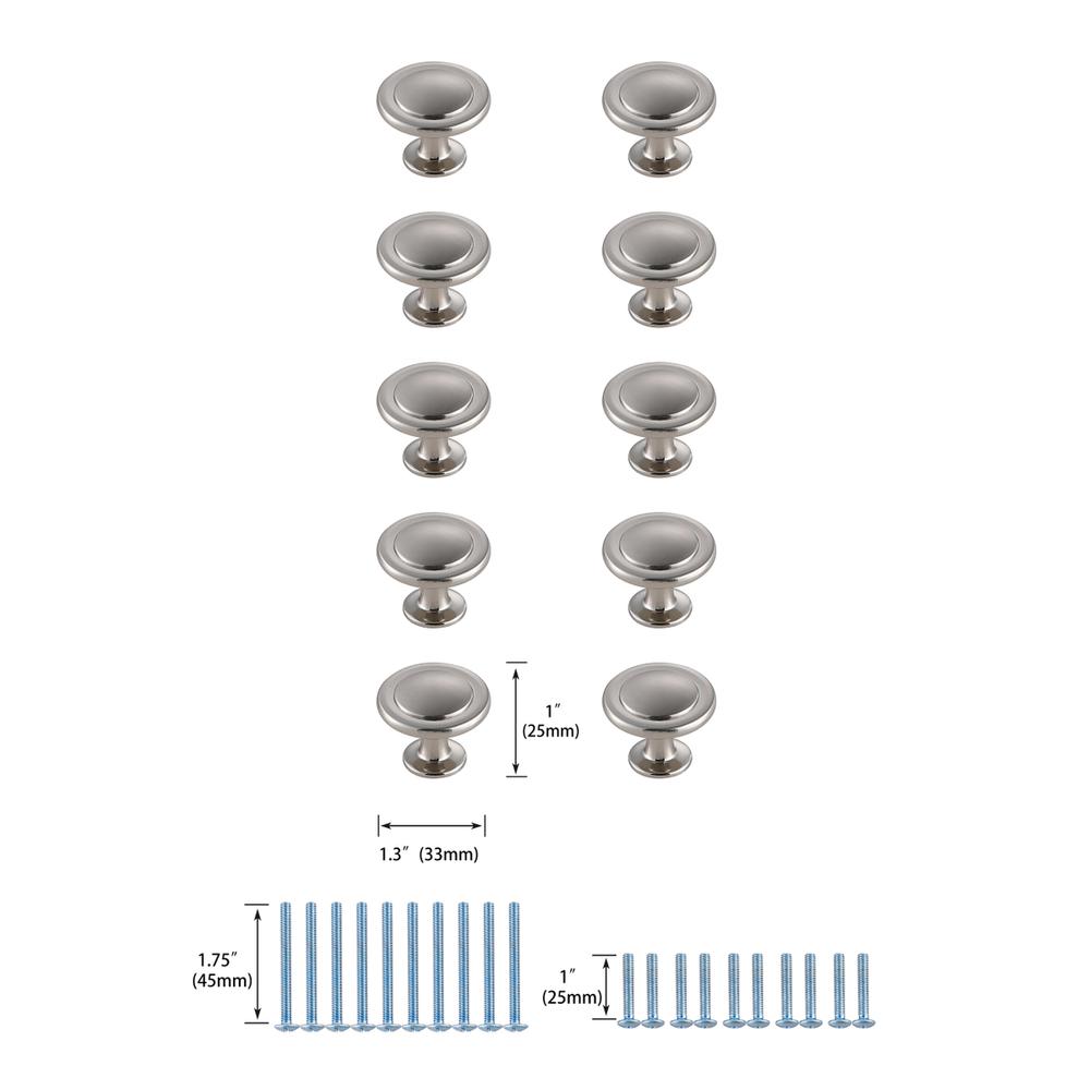Logyn 1.3" Diameter Brushed Nickel Mushroom Knob Multipack (Set of 10). Picture 5