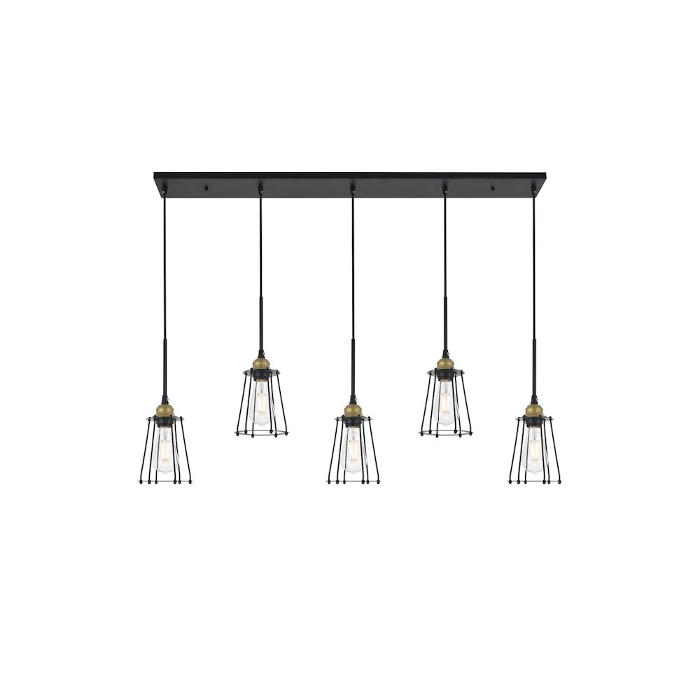Auspice 5 Light Brass And Black Pendant. Picture 6