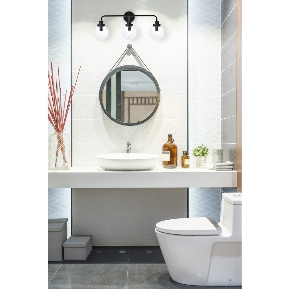 Hanson 3 lights bath sconce in black with clear shade. Picture 7
