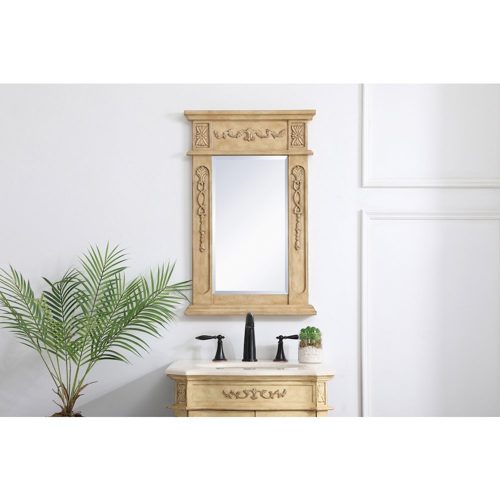 Wood Frame Mirror 18 Inch X 28 Inch In Antique Beige. Picture 2