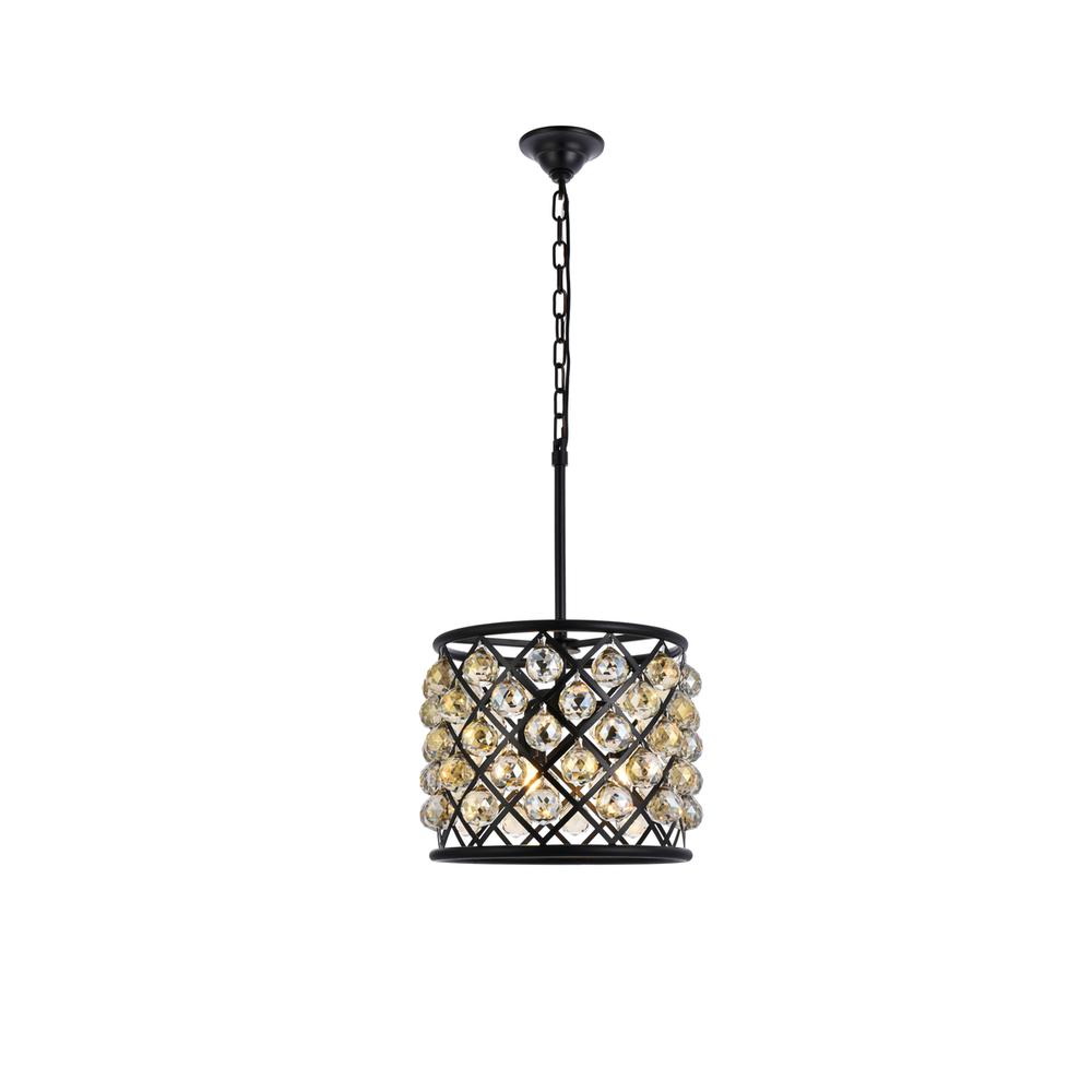 Madison 4 light Matte Black Pendant Golden Teak (Smoky) Royal Cut Crystal. Picture 1