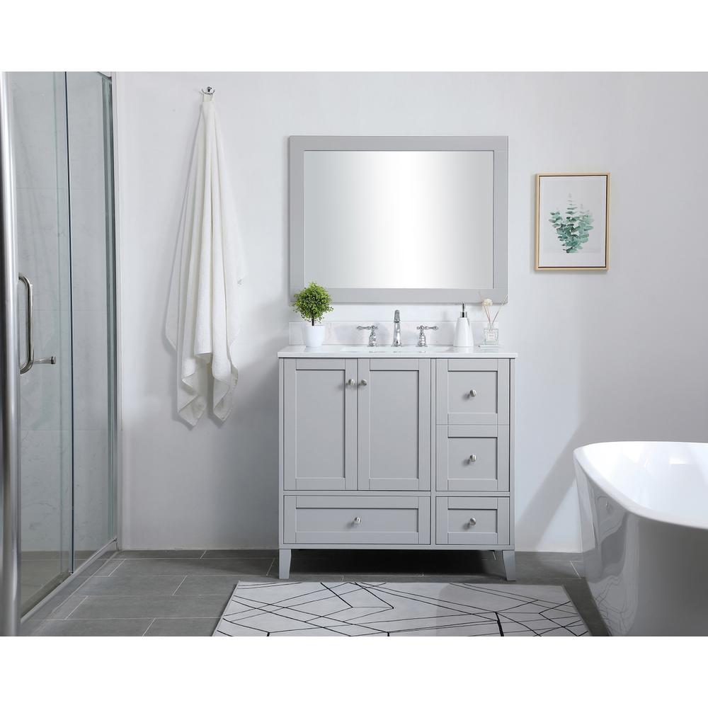 36 inch Single Bathroom Vanity in Grey with Backsplash. Picture 7