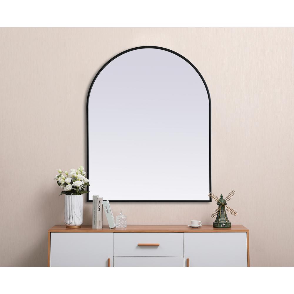 Metal Frame Arch Mirror 33x42 Inch in Black. Picture 3