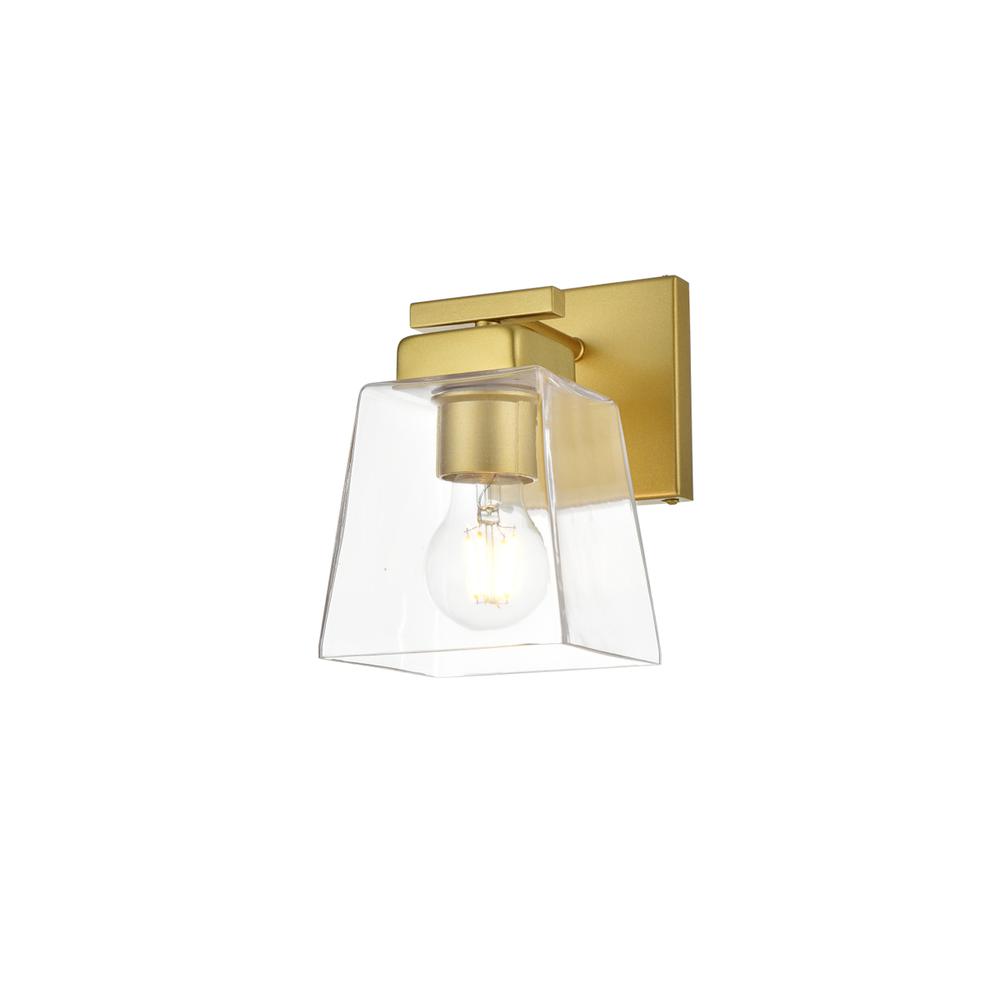 Merrick 1 light Brass and Clear Bath Sconce. Picture 2