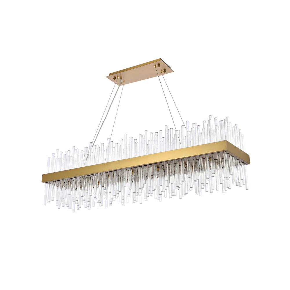 Dallas 48 inch rectangle crystal pendant in satin gold. Picture 6
