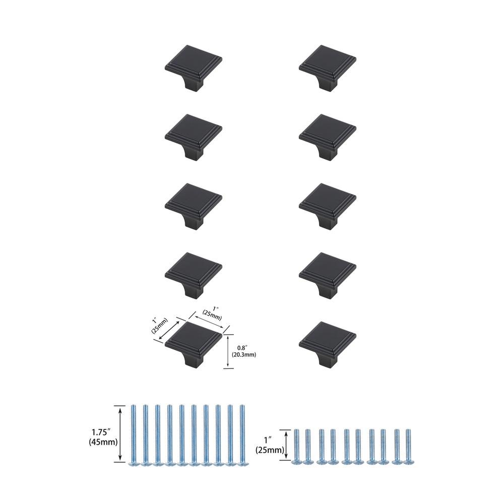 Wilow 1" Matte Black Square Knob Multipack (Set of 10). Picture 5