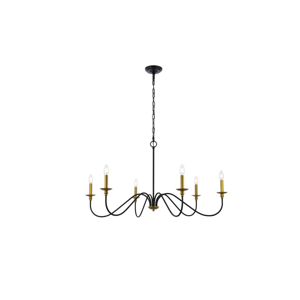 Rohan 42 inch chandelier in matte black and brass. Picture 1