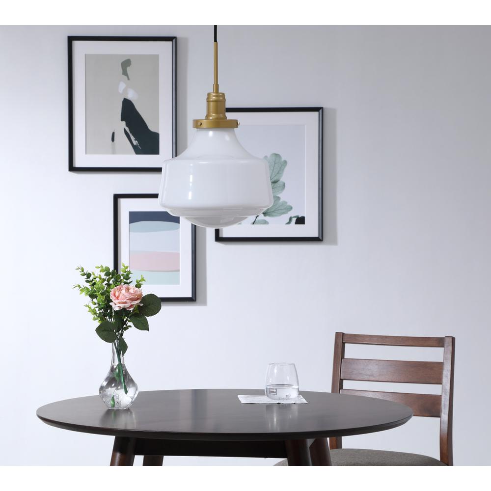 Lyle 1 light Brass and frosted white glass pendant. Picture 13