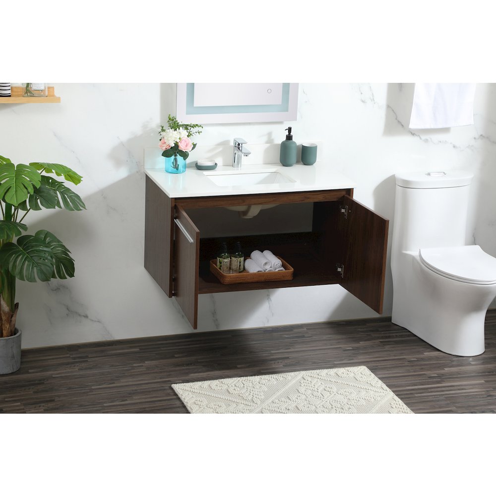 36 Inch Single Bathroom Vanity In Walnut With Backsplash. Picture 4