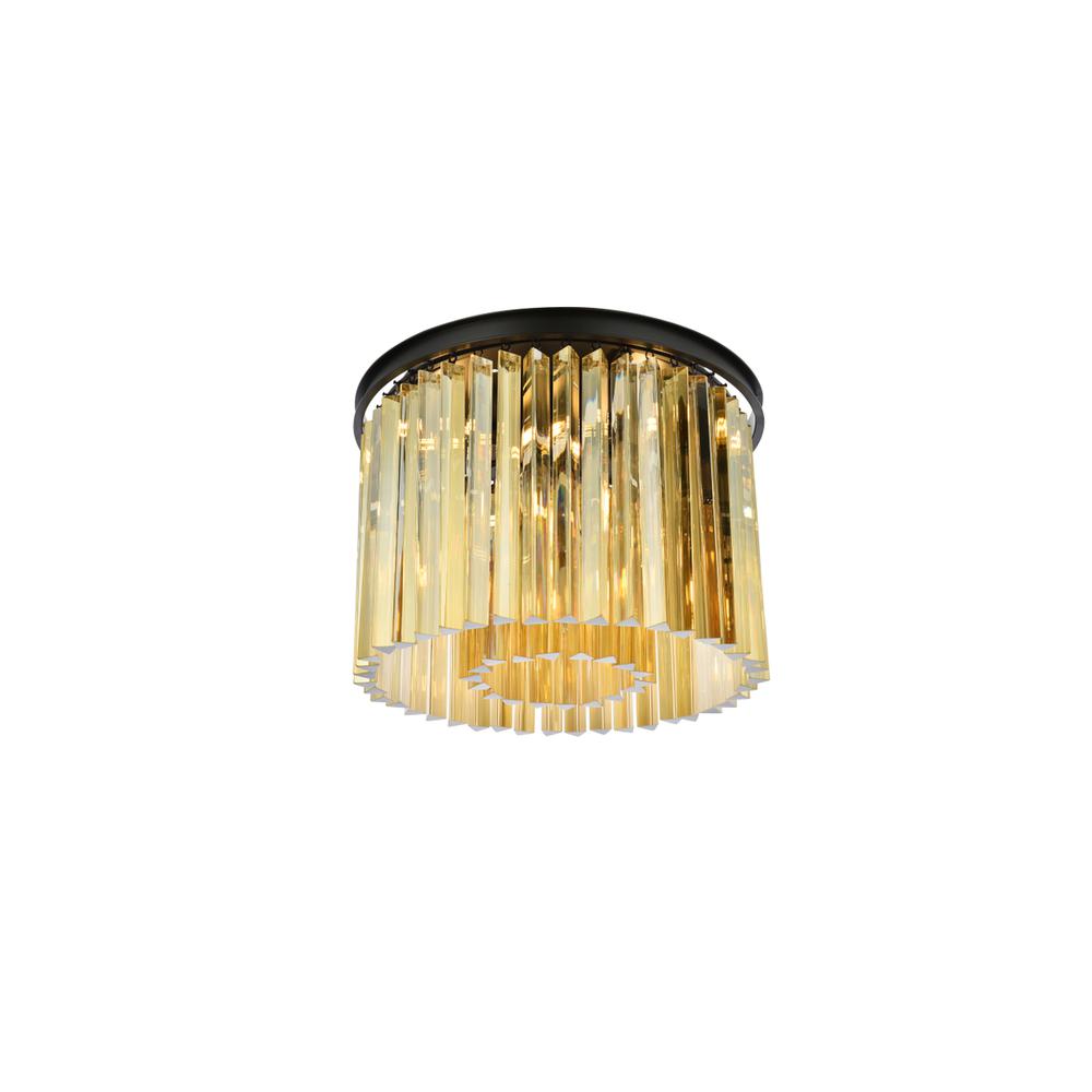 Sydney 6 light Matte Black Flush Mount Golden Teak (Smoky) Royal Cut Crystal. Picture 2