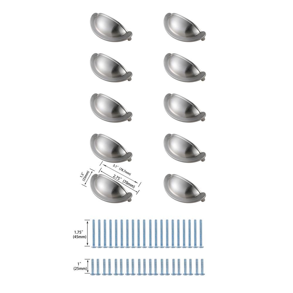 Claude 2-3/4" Center to Center Brushed Nickel Cup Bar Pull Multipack (set of 10). Picture 5