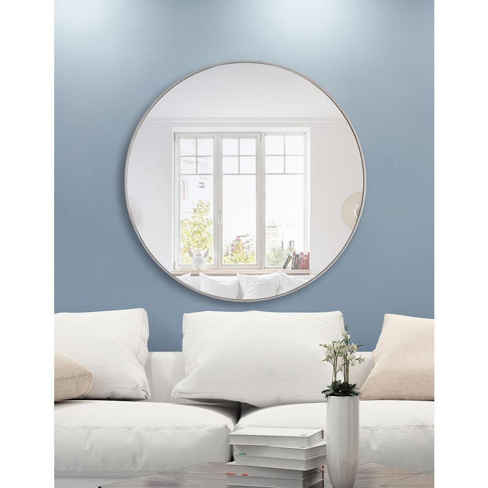 Metal frame Round Mirror 48 inch Silver finish. Picture 9