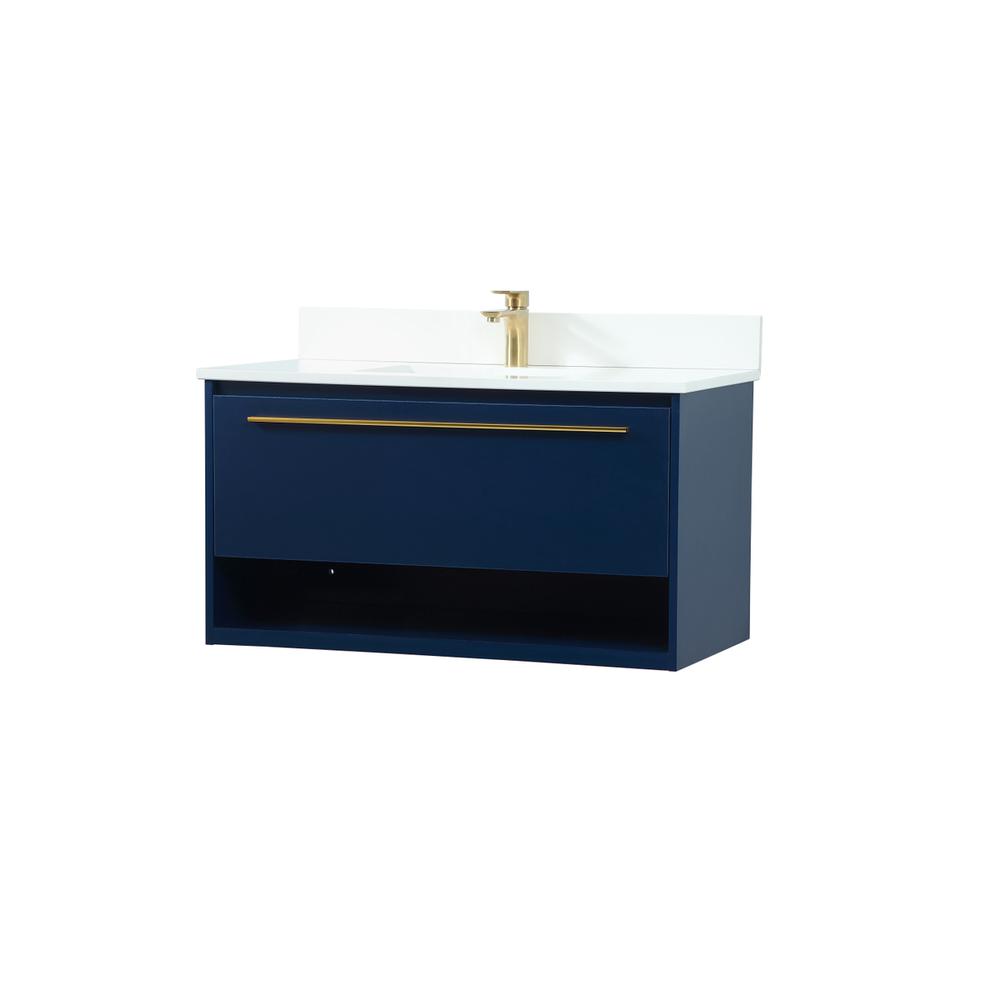 36 inch Single bathroom vanity in blue with backsplash. Picture 7