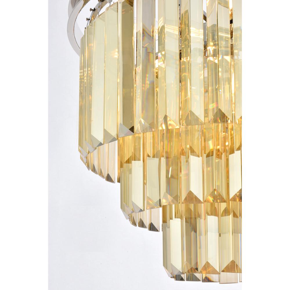 Sydney 9 light polished nickel Chandelier Golden Teak (Smoky) Royal Cut Crystal. Picture 3