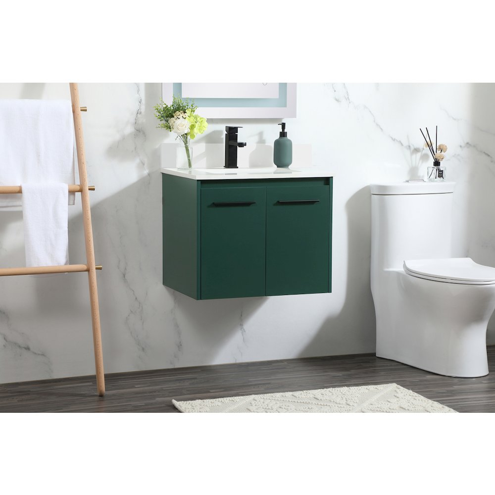 24 Inch Single Bathroom Vanity In Green With Backsplash. Picture 3