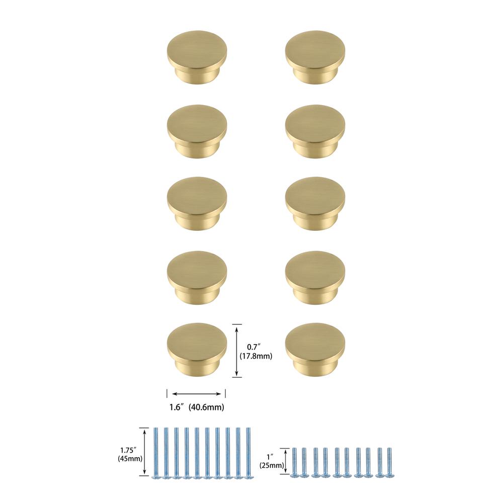 Trovon 1.6" Diameter Brushed Gold Oversize Round Knob Multipack (Set of 10). Picture 6