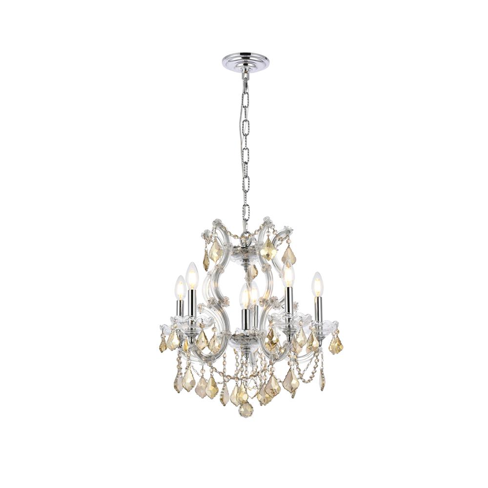 Maria Theresa 6 light Chrome Pendant Golden Teak (Smoky) Royal Cut Crystal. Picture 1