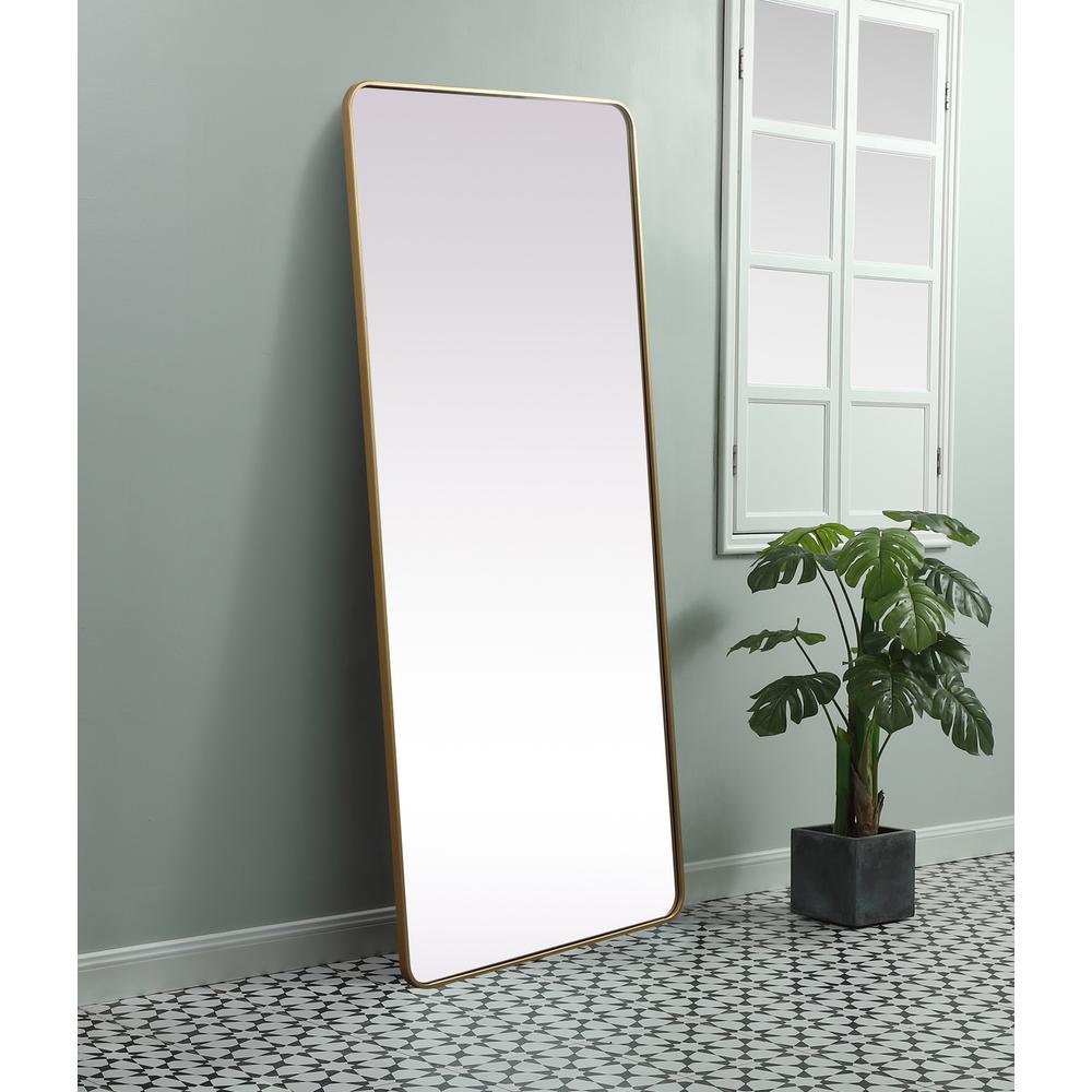 Soft Corner Metal Rectangle Mirror 32x72 Inch in Brass. Picture 2