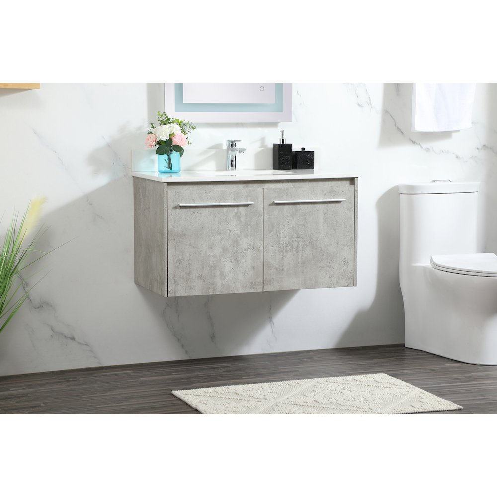 36 Inch Single Bathroom Vanity In Concrete Grey With Backsplash. Picture 3