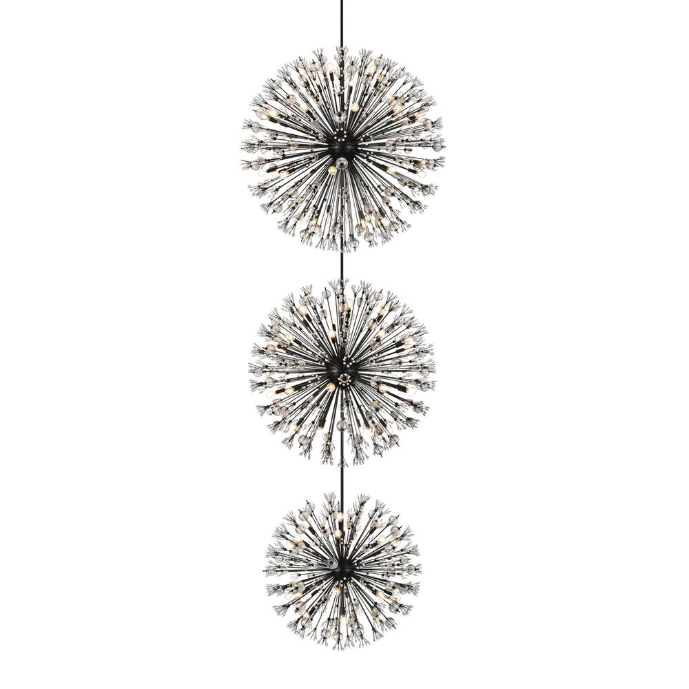Vera 48 inch three tiers crystal starburst chandelier in black. Picture 2