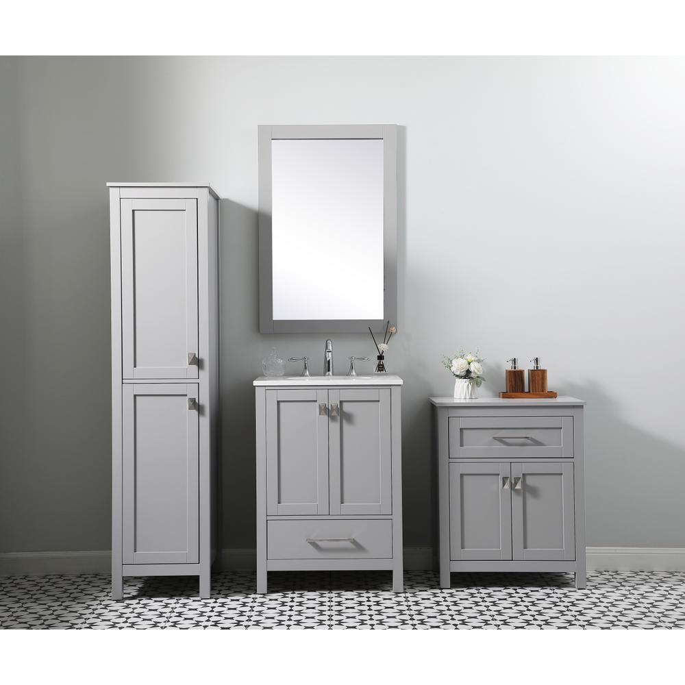 24 Inch Wide Bathroom Storage Freestanding Cabinet In Grey. Picture 10