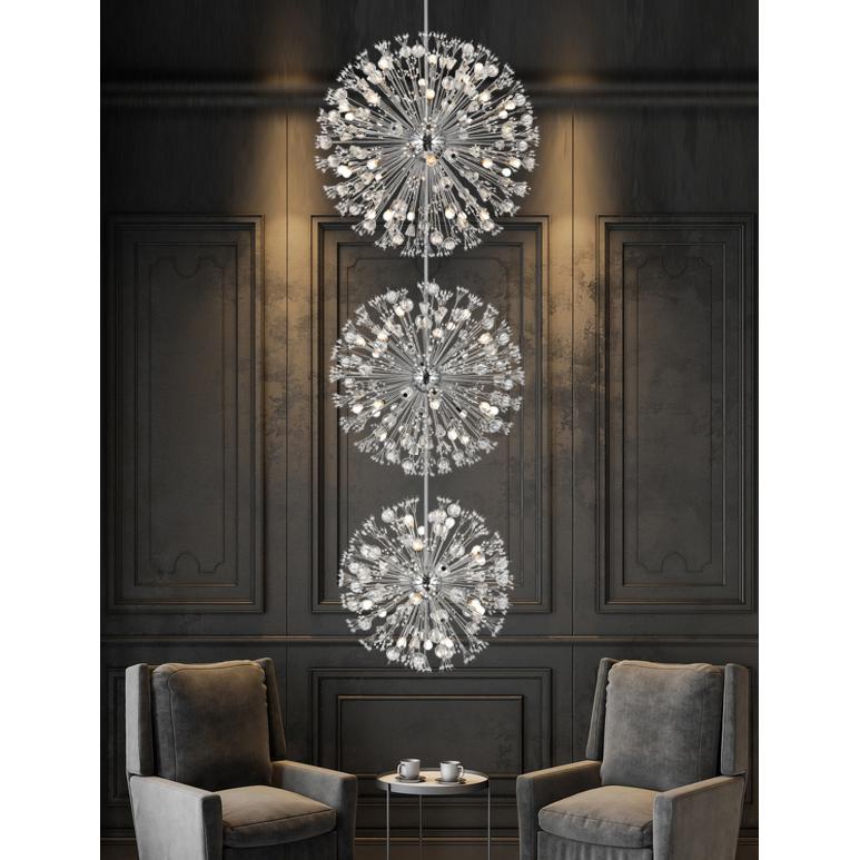 Vera 44 inch three tiers crystal starburst chandelier in chrome. Picture 7