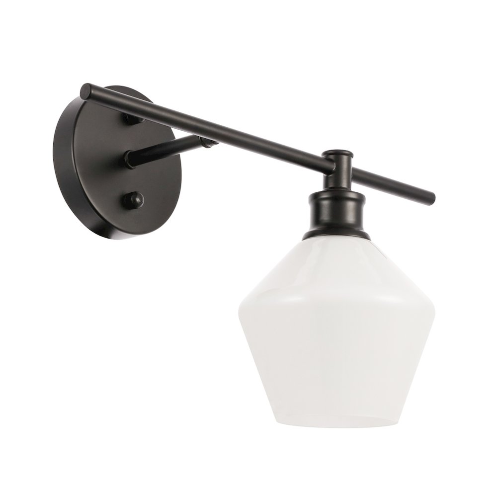 Gene 1 Light Black And Frosted White Glass Right Wall Sconce. Picture 6