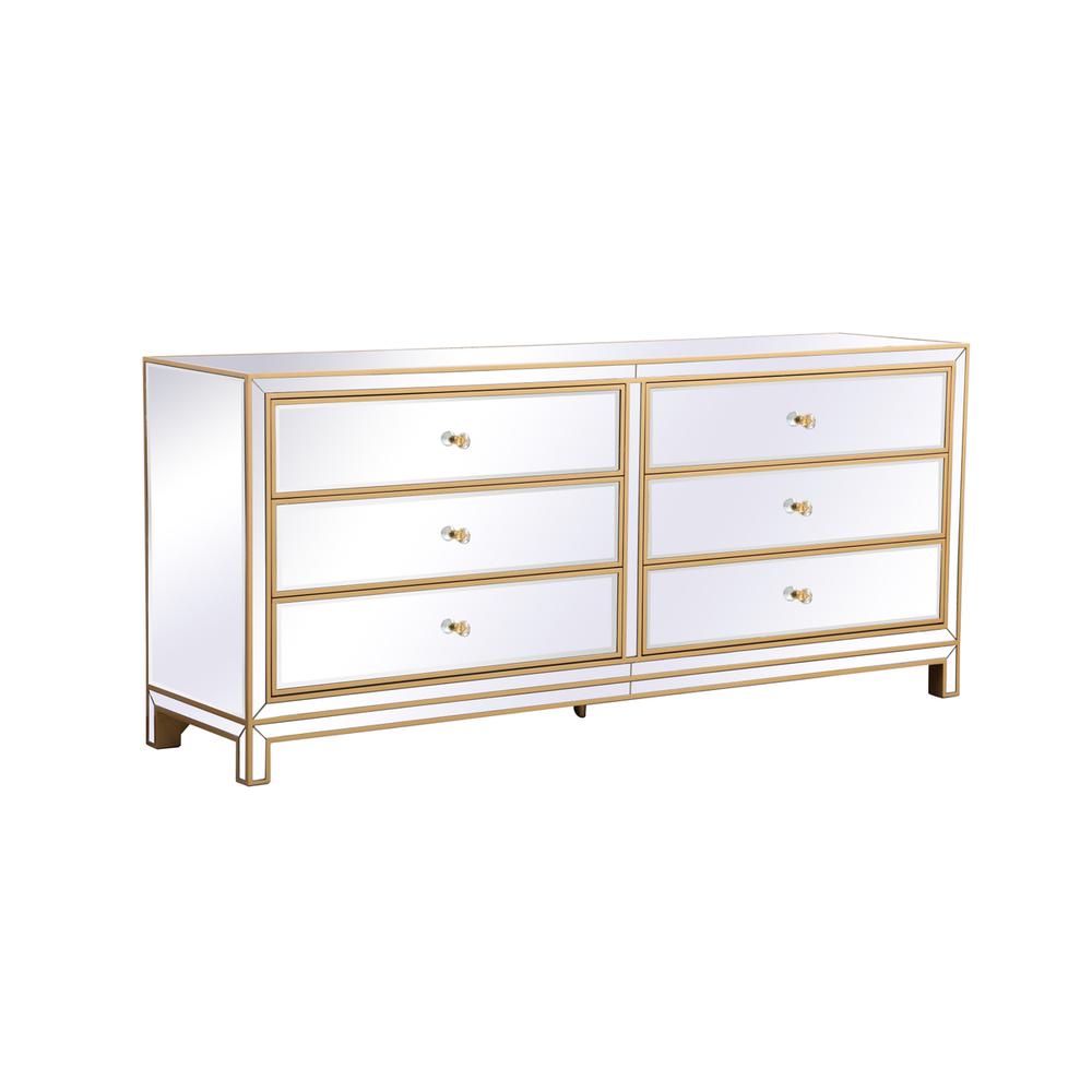 Reflexion 72 in. mirrored six drawer chest in gold. Picture 4