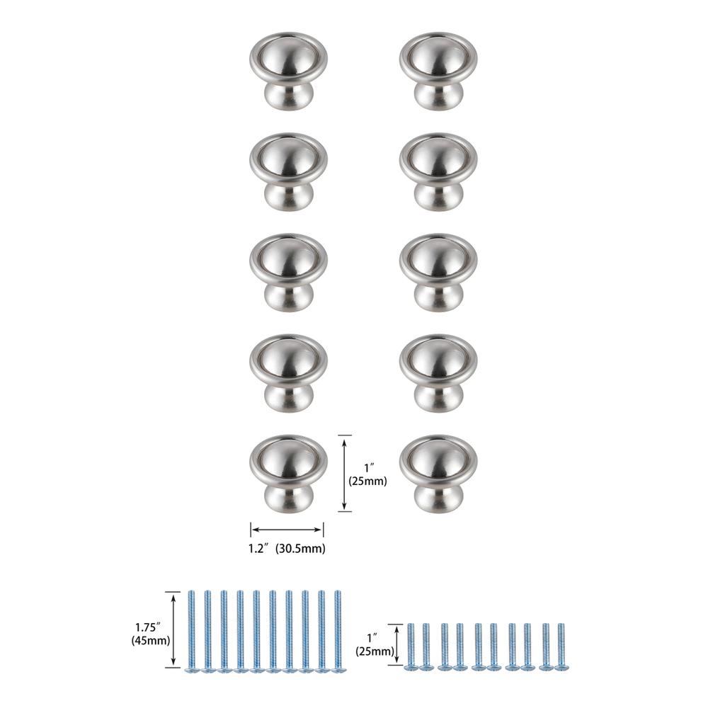 Kadea 1.2" Diameter Brushed Nickel Mushroom Knob Multipack (Set of 10). Picture 6