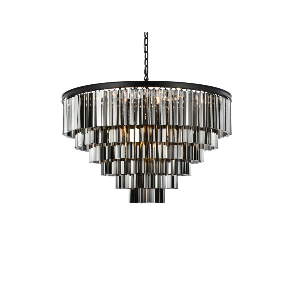 Sydney 33 light Matte Black Chandelier Silver Shade (Grey) Royal Cut Crystal. Picture 2