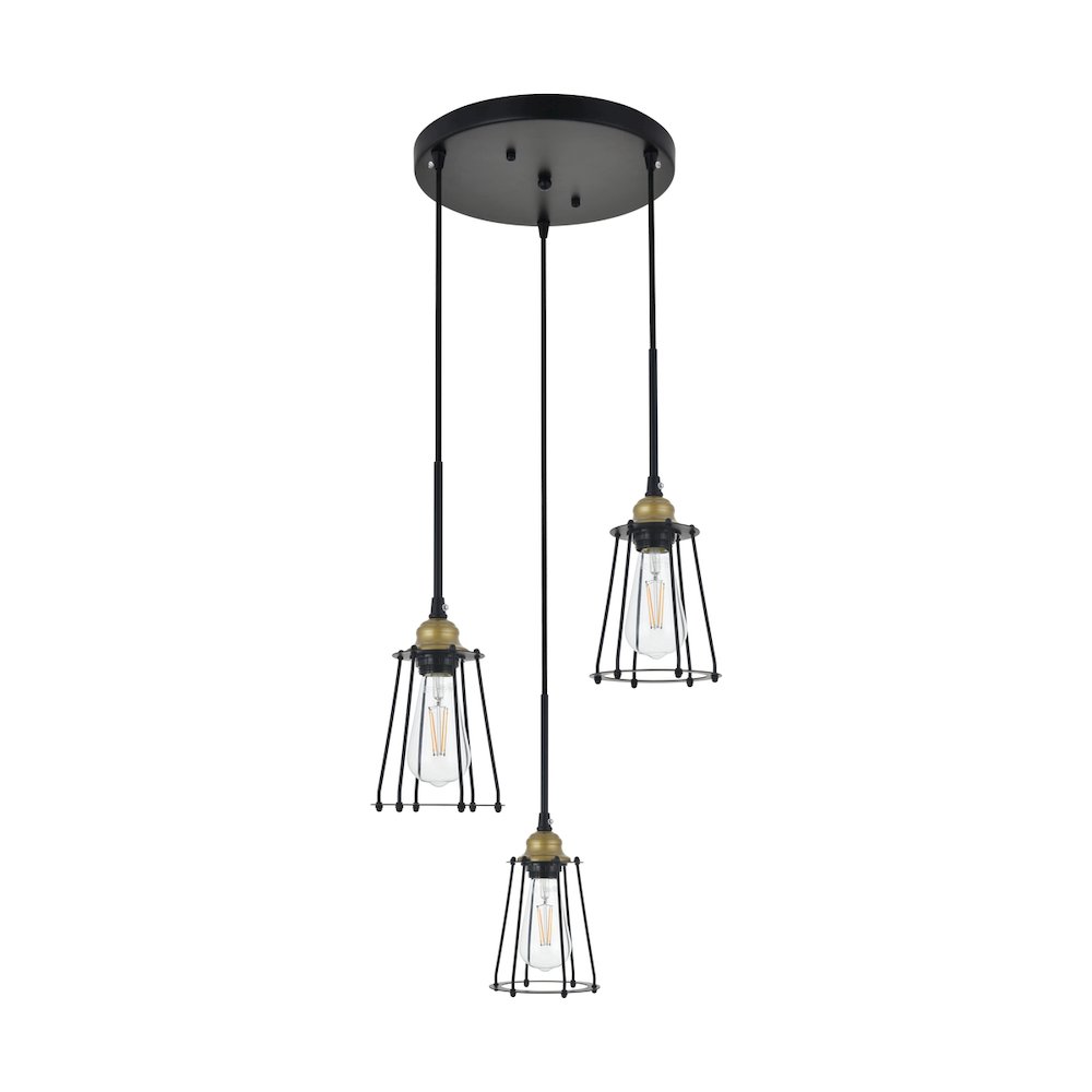 Auspice 3 Light Brass And Black Pendant. Picture 3