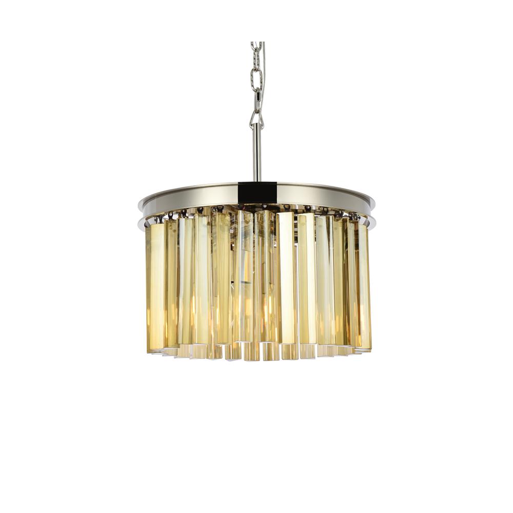 Sydney 3 light polished nickel Pendant Golden Teak (Smoky) Royal Cut Crystal. Picture 2