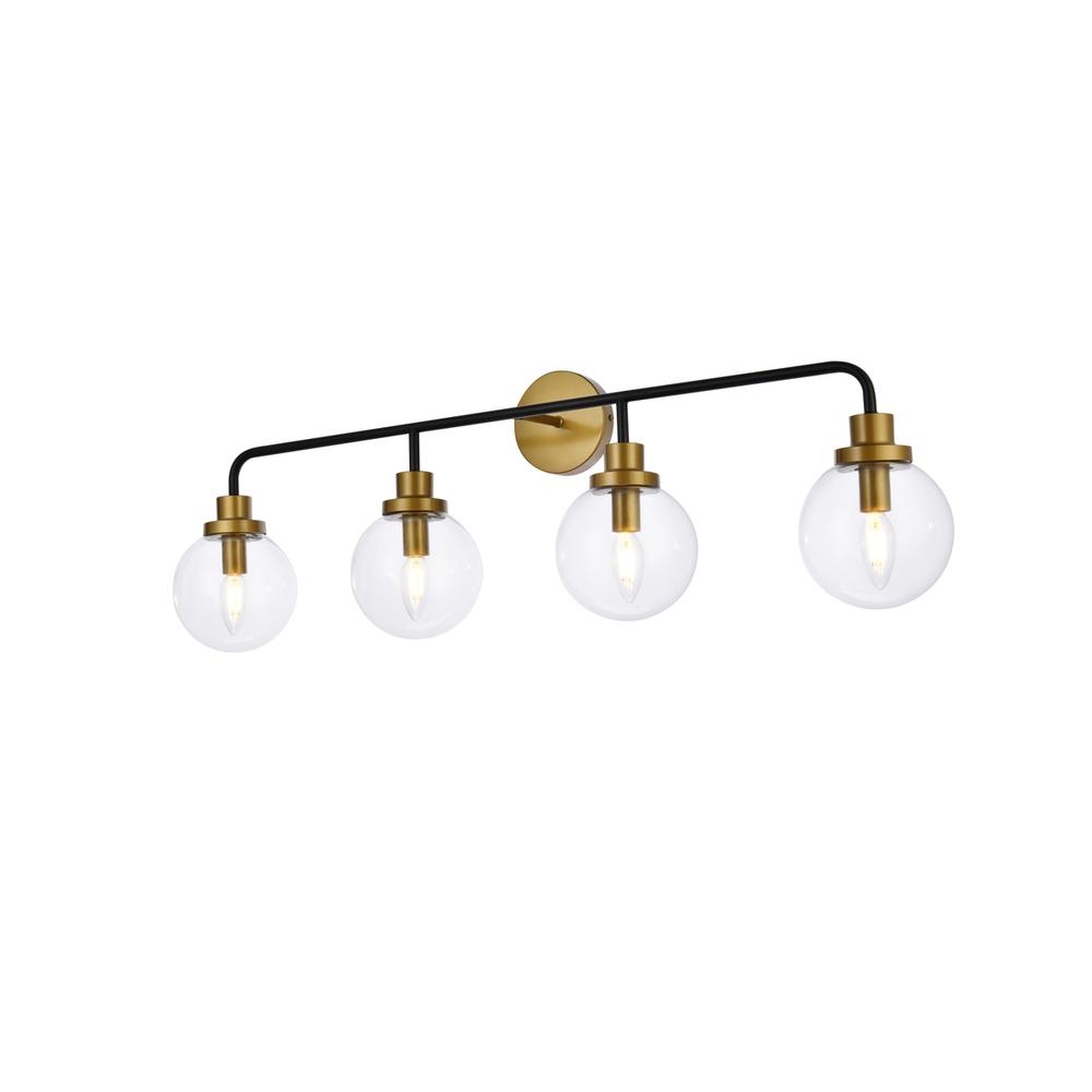 Hanson 4 lights bath sconce in black with brass with clear shade. Picture 2