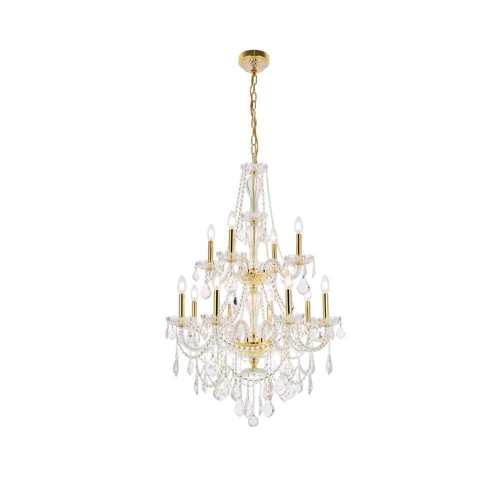 Giselle 12 light Gold Chandelier Clear Royal Cut Crystal. Picture 1
