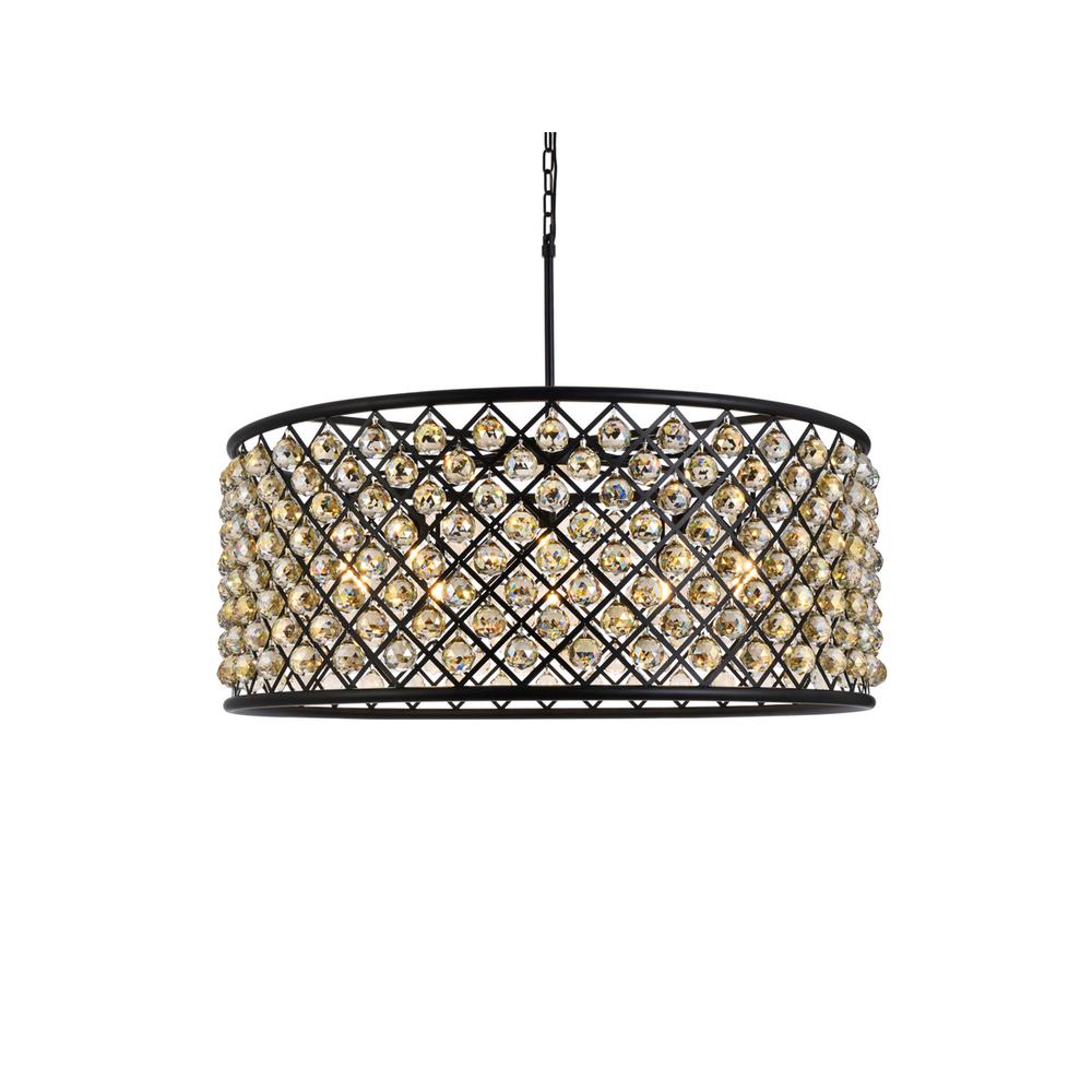 Madison 10 light Matte Black Chandelier Golden Teak (Smoky) Royal Cut Crystal. Picture 2