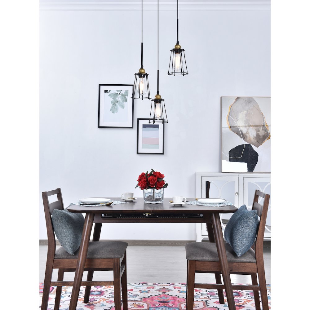 Auspice 3 Light Brass And Black Pendant. Picture 2