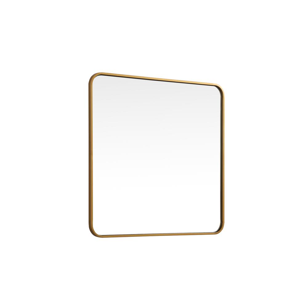 Soft corner metal square mirror 30x30 inch in Brass. Picture 7