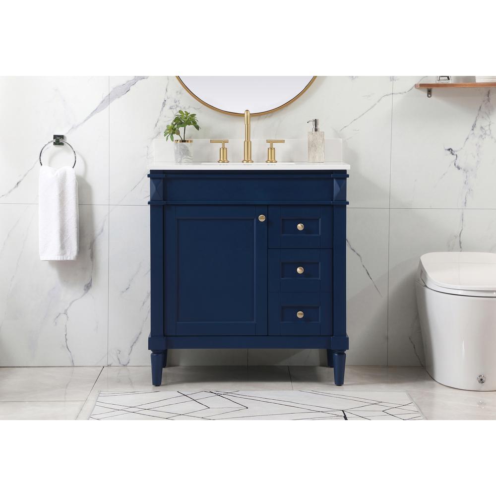 32 inch Single bathroom vanity in blue with backsplash. Picture 14