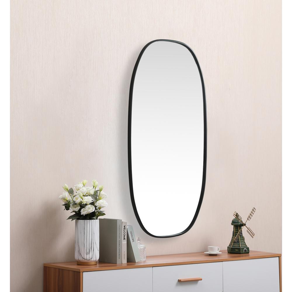 Metal Frame Oval Mirror 24x48 Inch in Black. Picture 4