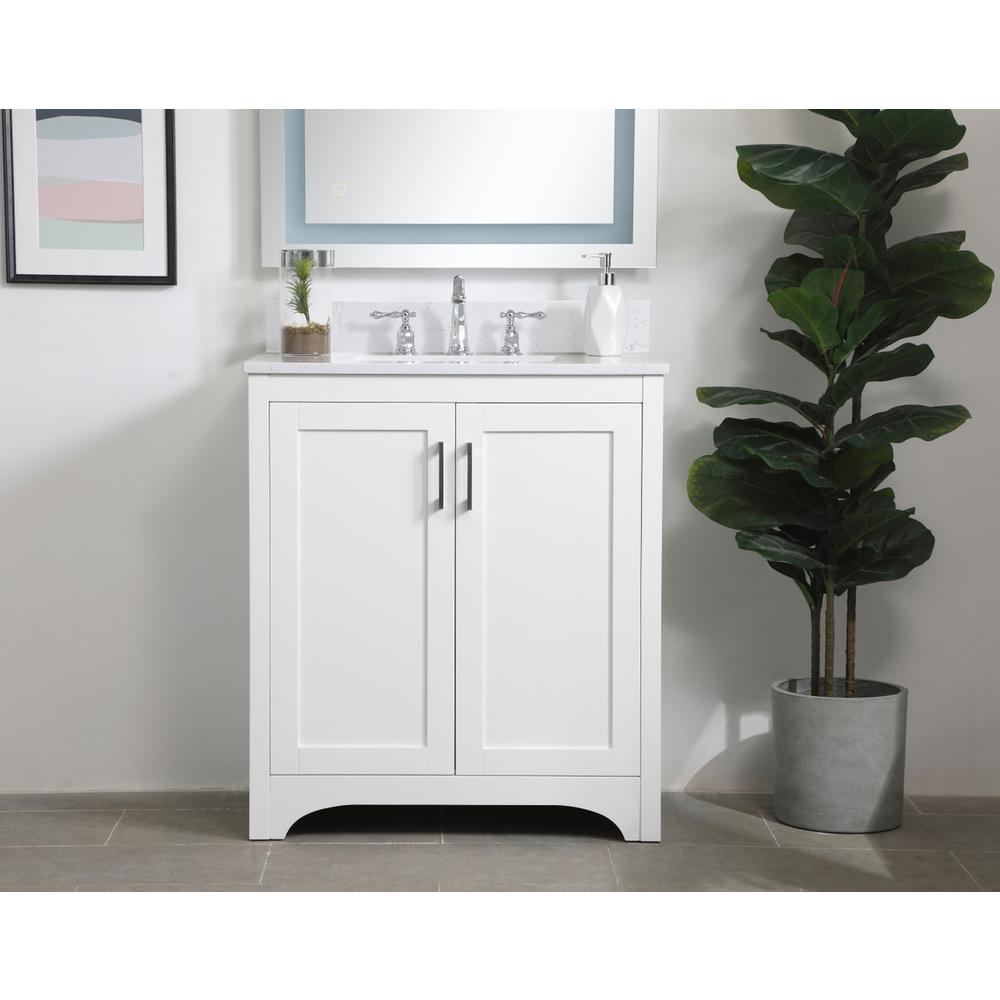30 inch Single Bathroom Vanity in White with Backsplash. Picture 14