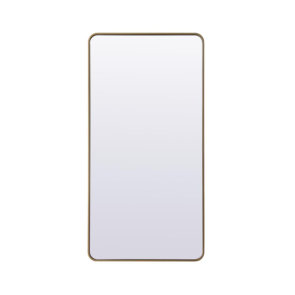 Soft Corner Metal Rectangle Full Length Mirror 30x60 Inch in Brass. Picture 1