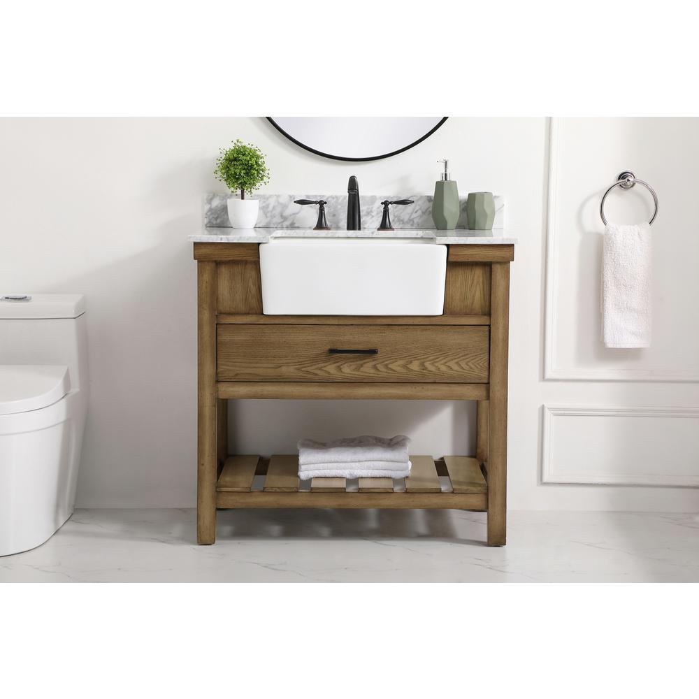 36 inch Single bathroom vanity in driftwood with backsplash. Picture 14