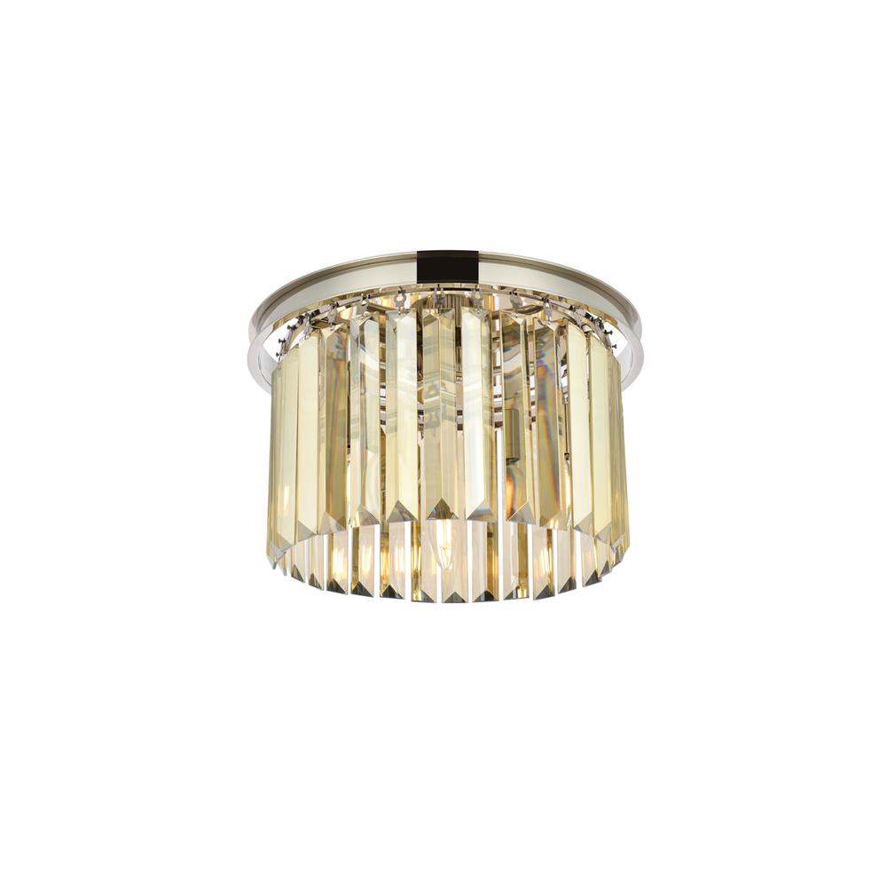Sydney 3 light polished nickel Flush Mount Golden Teak (Smoky) Royal Cut Crystal. Picture 2