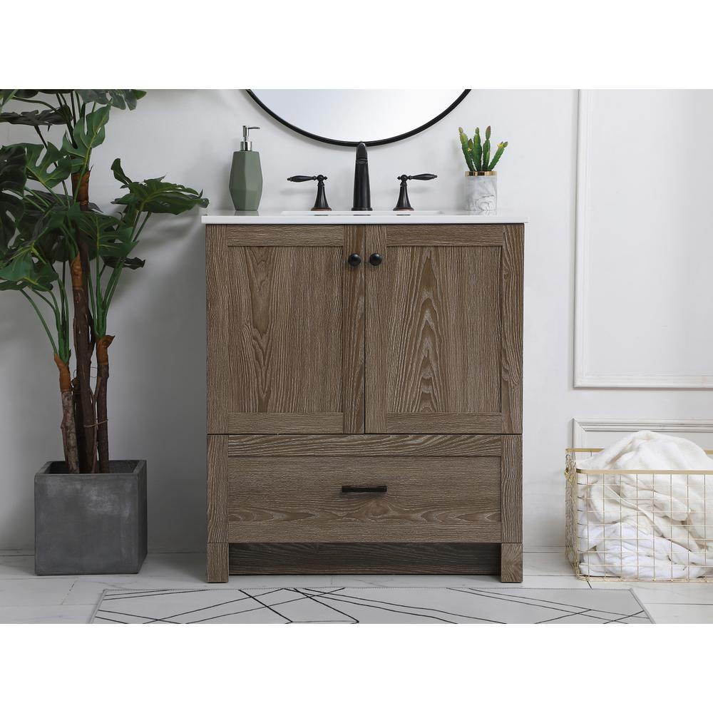 30 inch Single Bathroom Vanity in Weathered oak. Picture 14