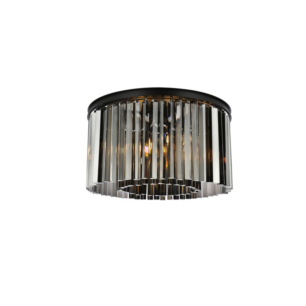 Sydney 8 light Matte Black Flush Mount Silver Shade (Grey) Royal Cut Crystal. Picture 1