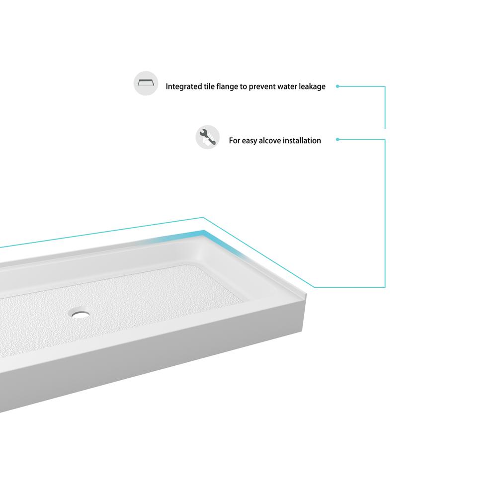 48x36 inch Single threshold shower tray center drain in glossy white. Picture 3