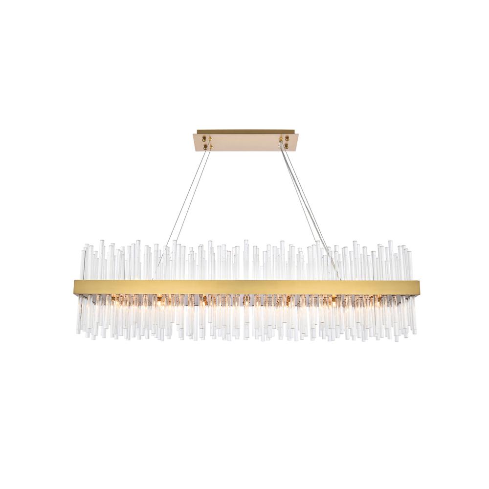 Dallas 48 inch rectangle crystal pendant in satin gold. Picture 1