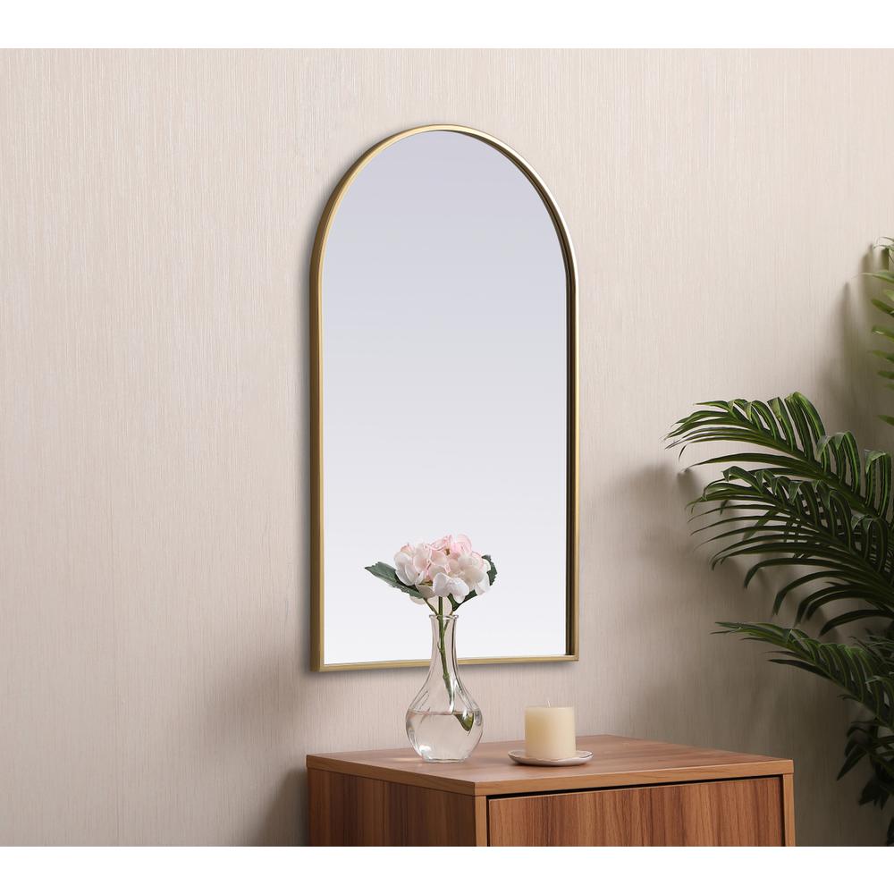 Metal Frame Arch Mirror 22x36 Inch in Brass. Picture 4