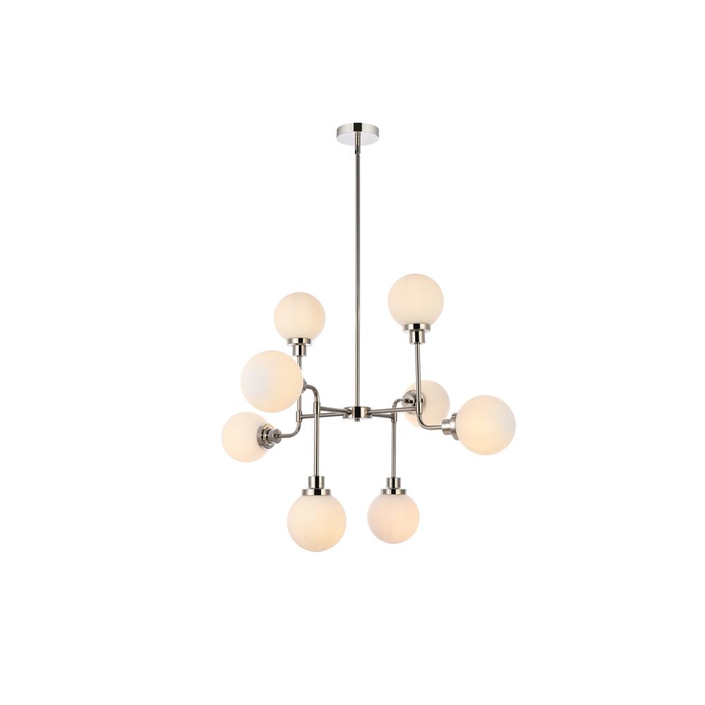 Hanson 8 lights pendant in polished nickel with frosted shade. Picture 1