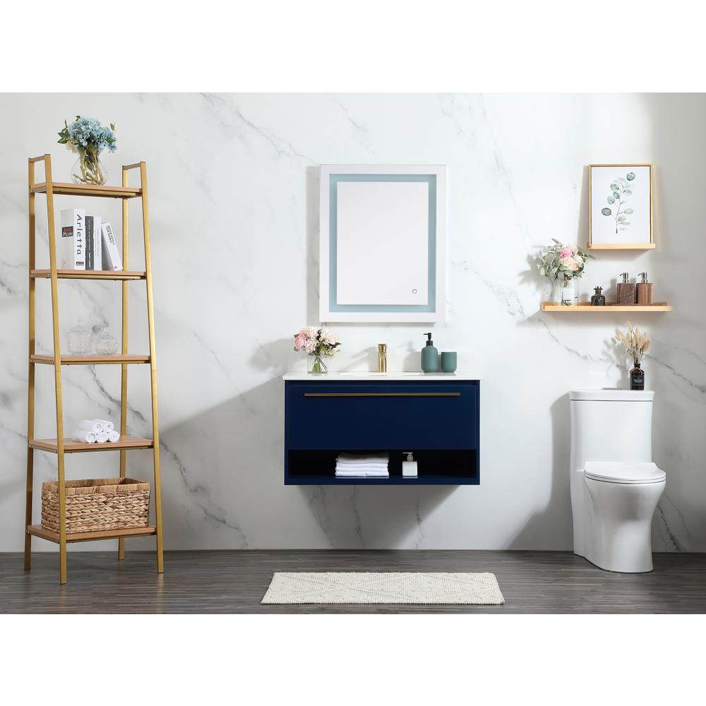 36 inch Single bathroom vanity in blue with backsplash. Picture 4